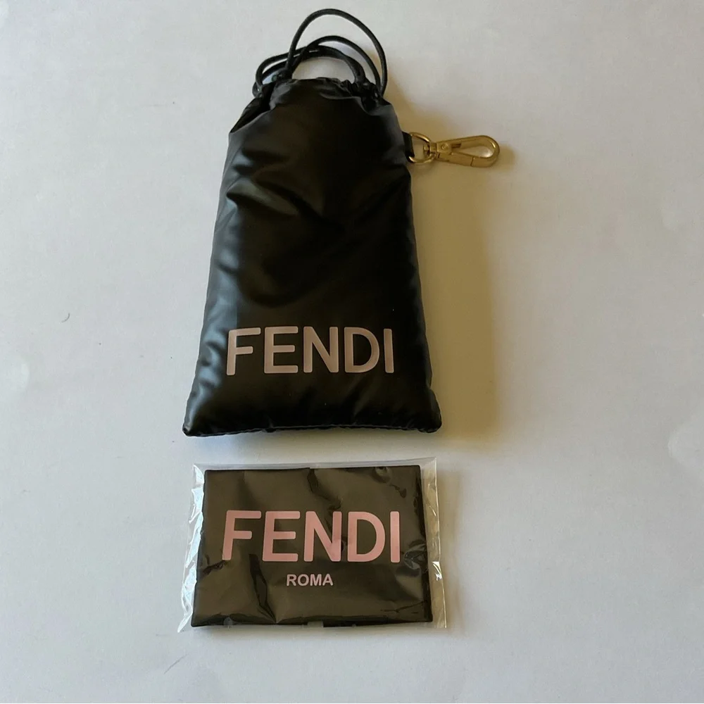 FENDI LARGE PUFFER SUNGLASSES POUCH BLACK PALE PINK LOGO AND CLEANING CLOTH NEW